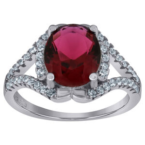 925 Sterling Silver Womens Red Oval Cubic Zirconia Fancy Ring Size 9